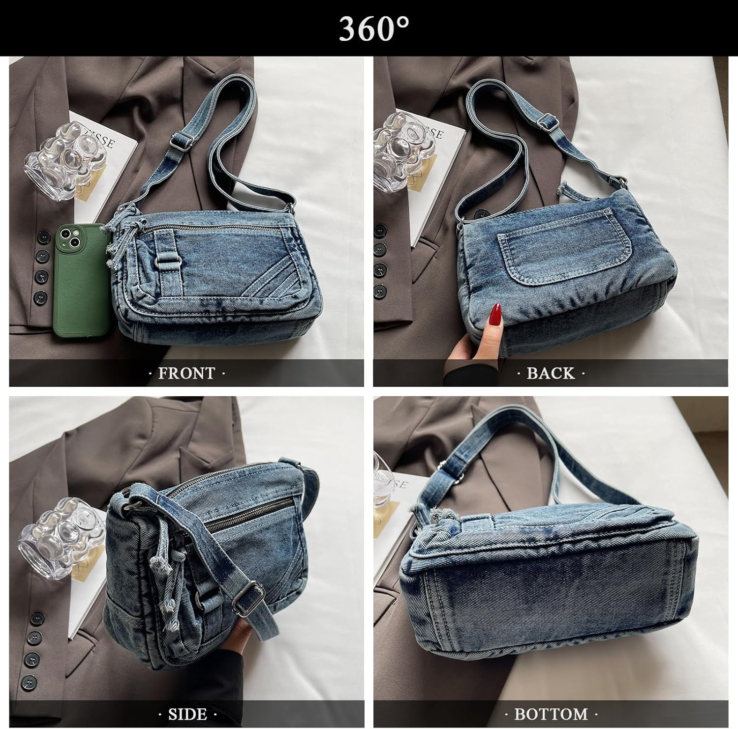 Denim Crossbody Bags for Women Small Jean Purse Casual Denim Shoulder Bag Handbag