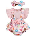 thumbnail image 1 of LAICAIW Infant Girl Short Sleeve Cartoon Floral Prints Ruffle Summer Newborn Rompers Jumpsuits Clothes Boy 2t (Pink-A, 18-24 Months), 1 of 7