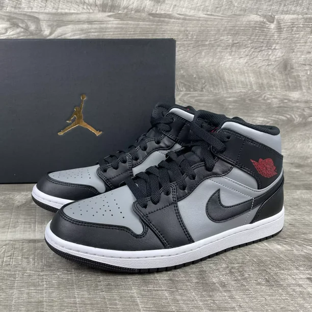 N I-K-E A i r-Jor-dan 1 Mid Men Size 8 Shadow Red Black Particle Grey 554724-096