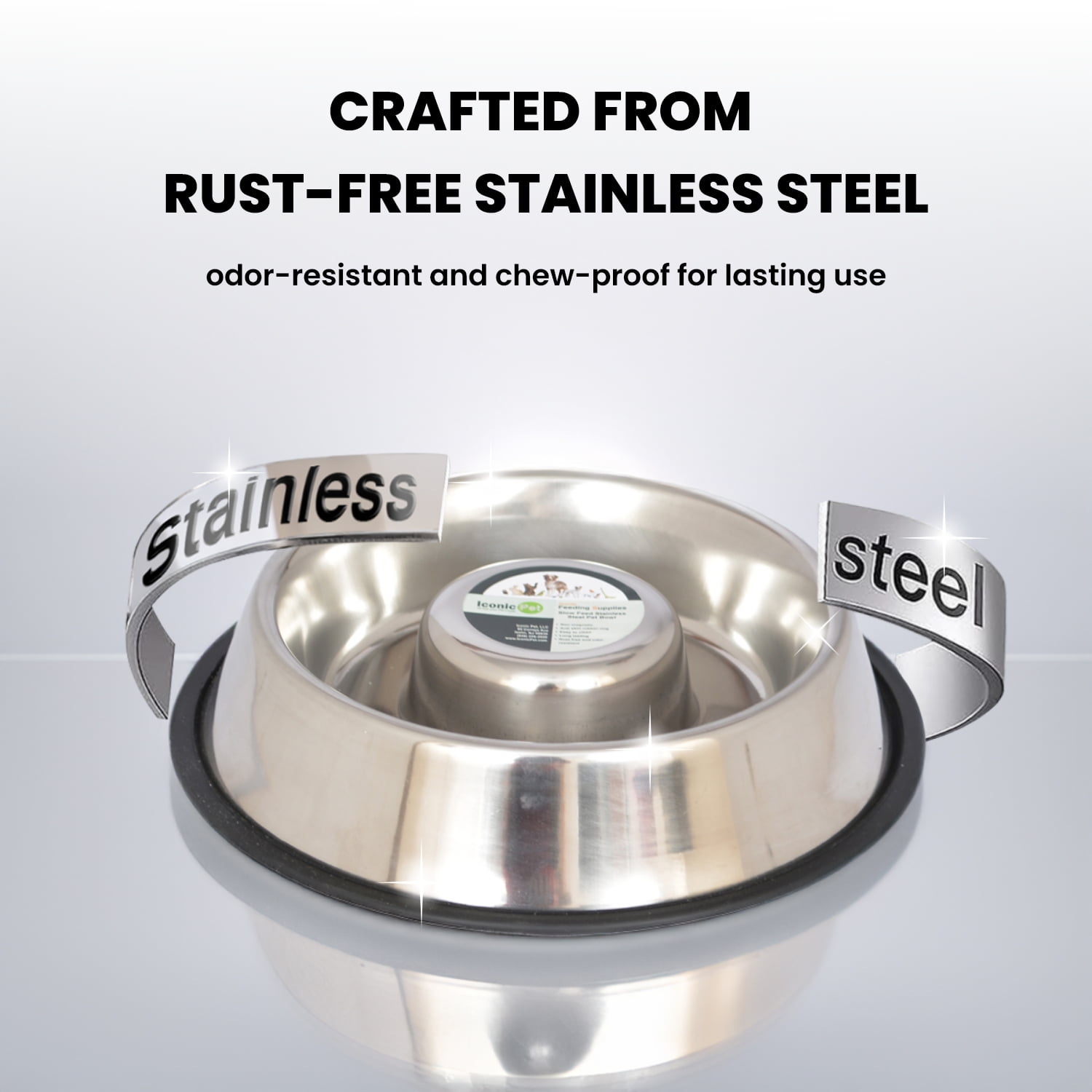 Iconic Pet  Slow Feed Stainless Steel Pet Bowl 6 cup