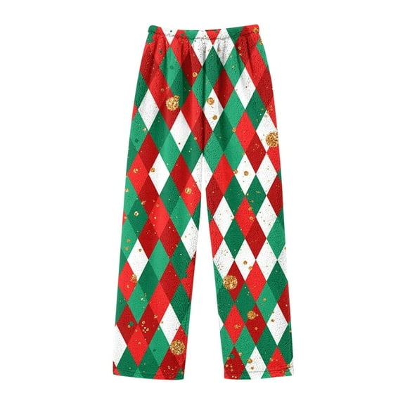 Boys Plaid Pants Boys Girls Snowflake Print Flannel Pants with Pockets Elastic Waist Lounge Sleepwear for Christmas,Green,140