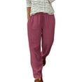 thumbnail image 3 of Casual Loose Lightweight Beach Trousers New Womens Straight Leg Pants Elastic Drawstring Casual Trousers with Pockets Summer Beach Loose Lounge Pant Wine XL, 3 of 9