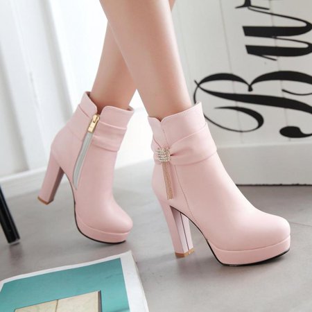

Tdoqot Womens Waterproof Boots- Fashion Christmas Gifts Mid-Heel Chunky Heel Women s Mid Calf Boots Pink 43