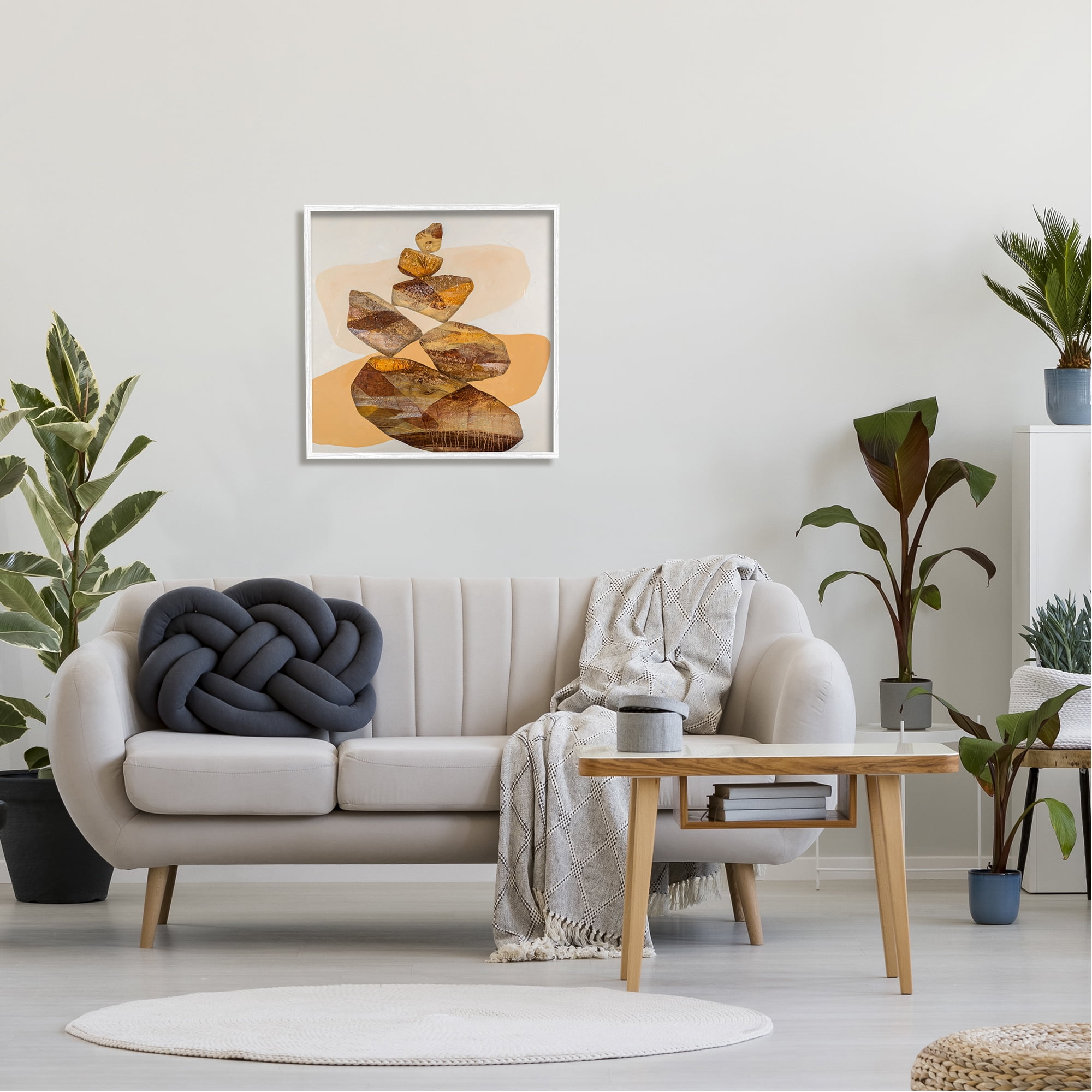 Stupell Modern Natural Stacked Zen Rocks Abstract Painting White Framed Art Print Wall Art