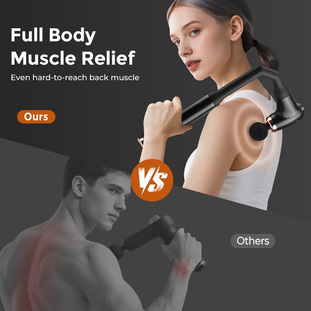 Flaremore Body Massager Muscle Massage Gun.Electric Fascia Gun with Extended Handle, 3 Modes, 6 Intensity Levels, LCD Display, Auto Shutoff, Electric Quiet Portable Massaging Gun with 4 Massage Heads