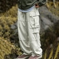 thumbnail image 2 of Momasggi Cargo Pants for Men Baggy Wide Wide Leg Pants Cozy Elastic Waist Drawstring Pants Outdoor Hiking Trousers with Multic-Pockets Beige M, 2 of 9