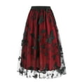 thumbnail image 2 of SWSMCLT Women's Long Skirt High Waisted Tulle Skirt Embroidered Elastic Waist Spring Pleated Tulle Mesh Flowy Burgundy Large, 2 of 4