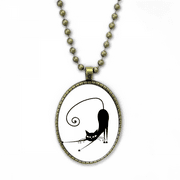 Stretch Black Cat Halloween Animal Art Outline Necklace Vintage Chain Bead Pendant Jewelry Collection