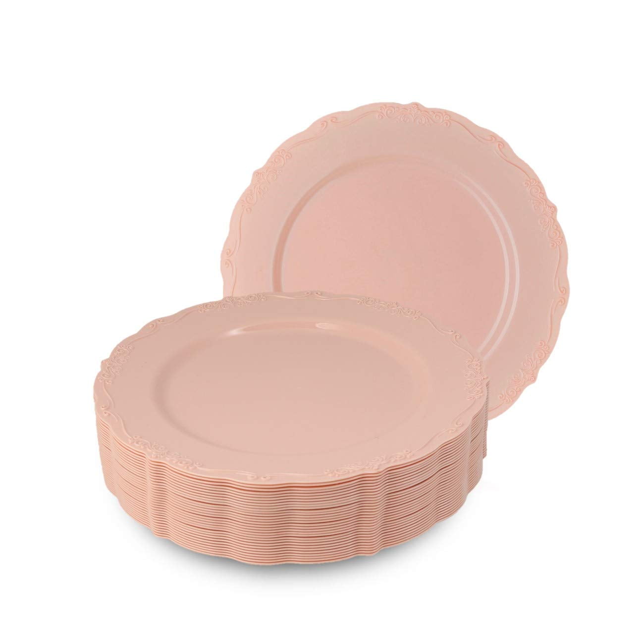 30 Pack Disposable Salad Plates, Vintage Party Plates, Pink/Blush 7.25 ...