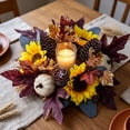 thumbnail image 2 of Twfbrm Fall Candle Rings Wreath, 10 inch Maple Leaves Candle Rings with Pine Cones & Pumpkin, Farmhouse Pillar Candle Holder Decorative Tealight Candle Garland Fall Decorations for Home Kitchen, 2 of 9