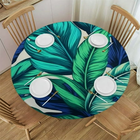 

Autua Tropical Leaves Round Table Cover Stain Resistant & Washable - Perfect for Indoor Outdoor Kitchen Dining Wedding Parties - Outdoor Fitted - 100% Polyester Fiber 31 -35