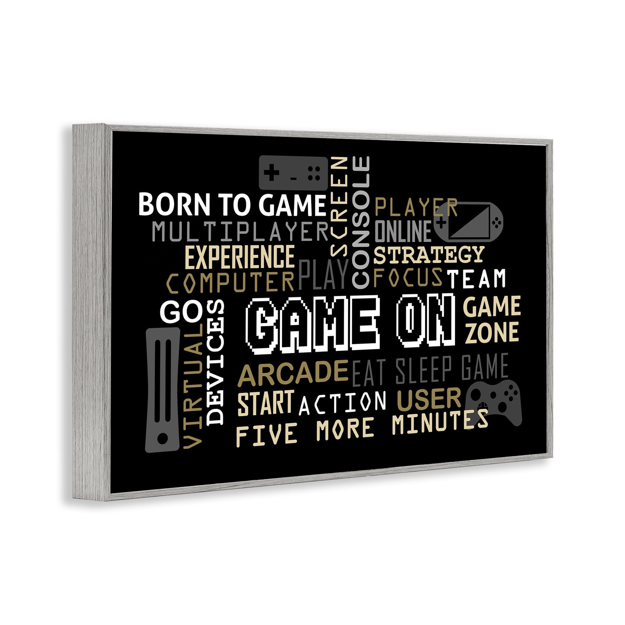 Stupell Industries Game On Gamer Typography Gray Framed Giclee Art, design by Kim Allen