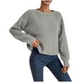thumbnail image 2 of AUNVITO Womens Round Neck Sweaters Solid Long Sleeve Pullover Fall Winter Outfits, 2 of 7