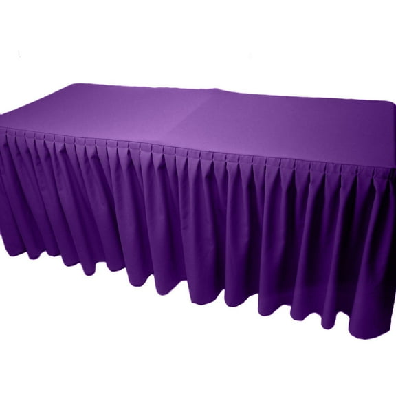 4' Fitted Polyester Double Pleated Table Skirting Cover w/Top Topper 21 COLORS", (Color: purple)
