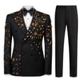 thumbnail image 3 of Beauty-Emily Men's Gold Foil Print Double-Breasted Suit Set – Slim Fit Two-Piece Blazer & Pants, Luxury Metallic Accent Formal Suit for Party, Wedding & Prom, 3 of 8