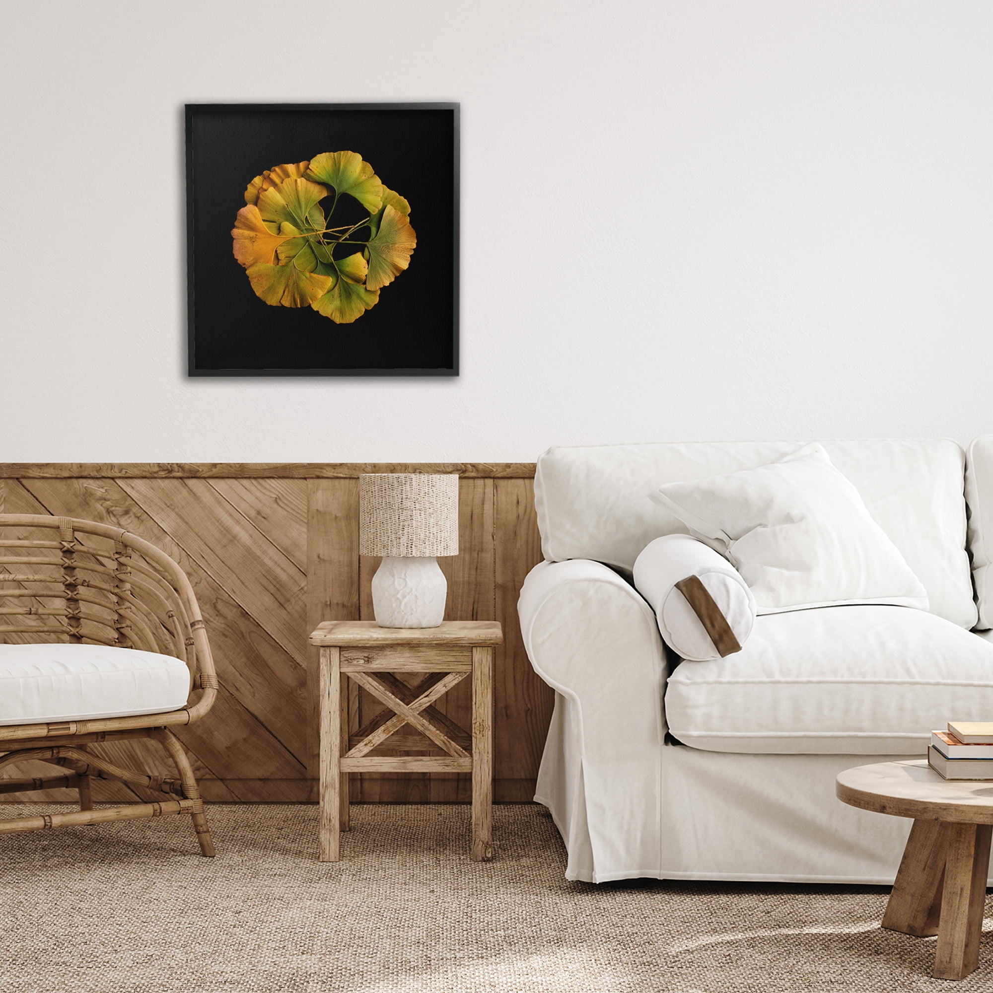 Stupell Industries Overlapping Ginkgo Leaves Black Framed Giclee Art, design by Beth Adoette