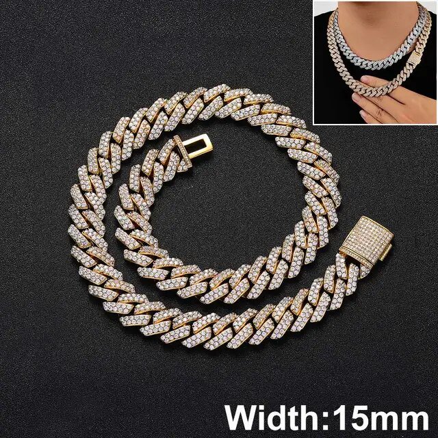 8Mm Men Luxury Zircon CZ Jewelry Women Iced Out Miami Prong Cuban Link Chain Hip Hop Rapper Necklace