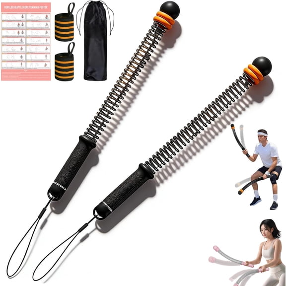 QenASHaing Adjustable Ropeless Battle Ropes Training with Poster, Portable Cordless Battle Ropes for Home Gym, 4 Lbs Per Pair, Strength Building, HIIT and Low-Impact Aerobic Training for Men & Women