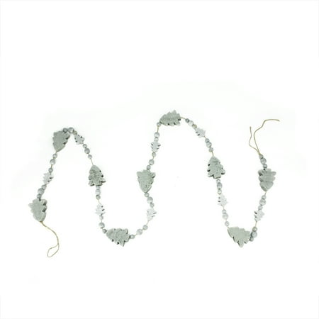 6' Alpine Chic Gray Distressed Wood Bead and Christmas Tree Holiday Garland -