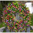 thumbnail image 5 of Spring Wreath for Front Door,16 in Farmhouse Colorful Cottage Wreath,Green Eucalyptus Wreath with Flowers,Purple Pink Summer Wreath,Outdoor Green Door Wreath,Spring Summer Decoration (Colorful), 5 of 9