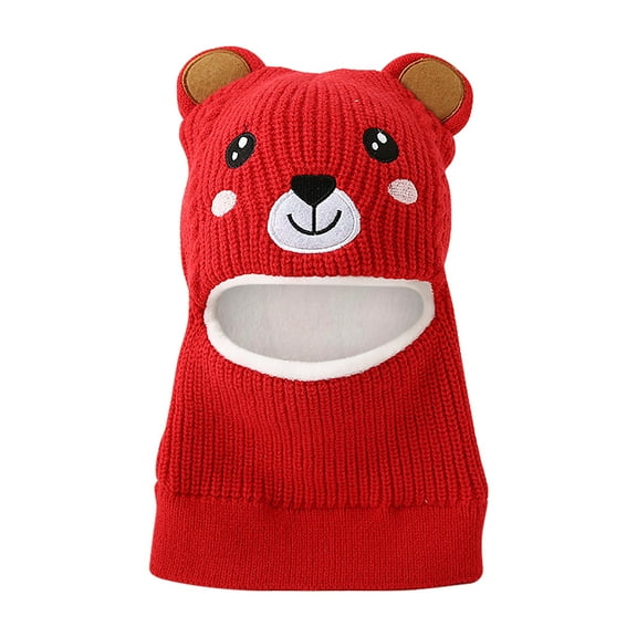 Gpaecead Kids Winter Plush Mask Hat Warm Knit Thick Ski Cute Protector Head Cap For Girls Boys Red