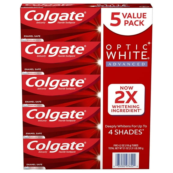 Colgate Optic Advanced Whitening Toothpaste, Sparkling White (4.2 Ounce, 5 Pack)