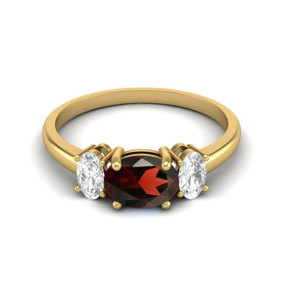1.50 Cts Garnet 925 Sterling Silver Gold Vermeil Three-Stone Past, Present and Future Ring