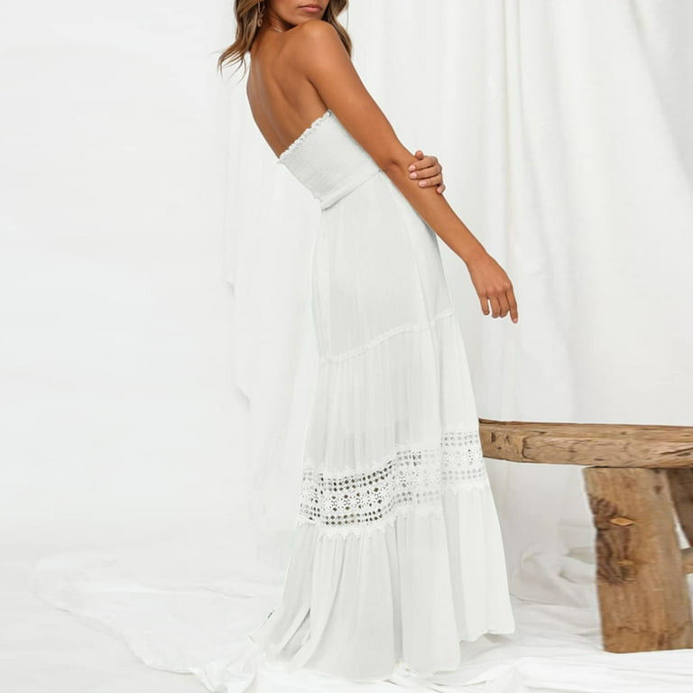 white christmas dresses Ivory Strapless Maxi Dress With Chain Belt