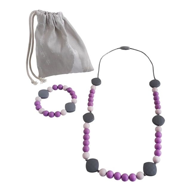 MOLA Collar y Pulsera mordedera sensorial Morado Cuentas de silicón Grado alimenticio Mola BM/collar y pulsera/silicón/Morado