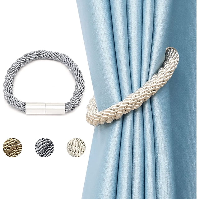 1 Pack Strong Magnetic Curtain Tiebacks, Modern Simple Style Drape Tie Backs Convenient Decorative Weave Rope Curtain Holdbacks for Thin or Thick Home & Office Window Draperies