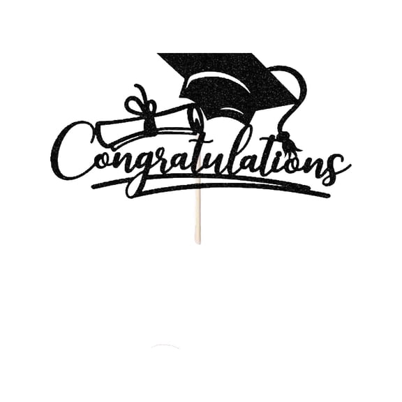 1Pcs Graduation Cake Topper, Congratulations Acrylic Cake Decor with Bachelor Cap Theme, Party Decoration for Grad, 8In (Black)