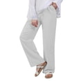 thumbnail image 4 of Women'S Cotton Linen Drawstring High Waisted Pants Casual Loose Fit Wide Leg Trousers Light Gray L, 4 of 7