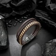 thumbnail image 3 of Cyberpunk Style Men's Bracelet - Multi-Strand Brown and Gold Leather & Woven Steel Chain Design for the Avant-Garde Man Gifts for Men-22.5cm, 3 of 7