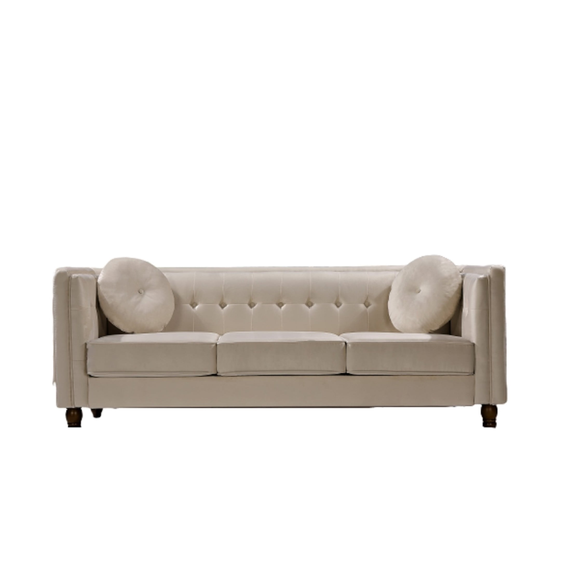 GDF Studio 80.7" Chesterfield Tufted Sofa with Square Arms, Crushed Velvet Upholstery, Ivory