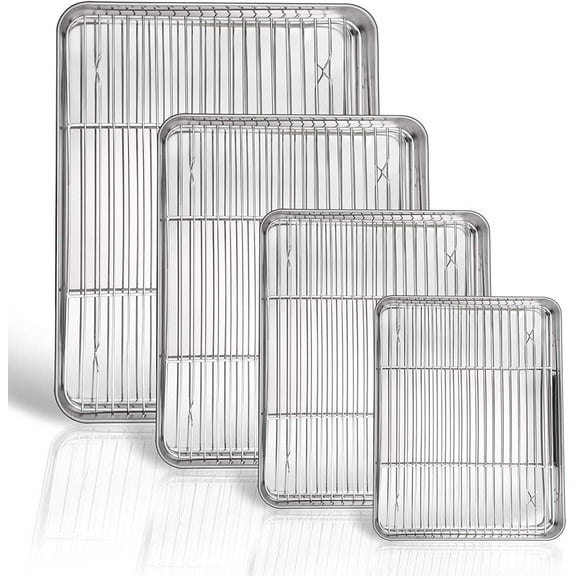 Triani Baking Sheet with Rack Set( 1 Pan   1 Rack )16in Stainless Steel Cookie Sheet Baking Pans with Cooling Rack Rust Free & Heavy Duty, Mirror Finish & Easy Clean Silver