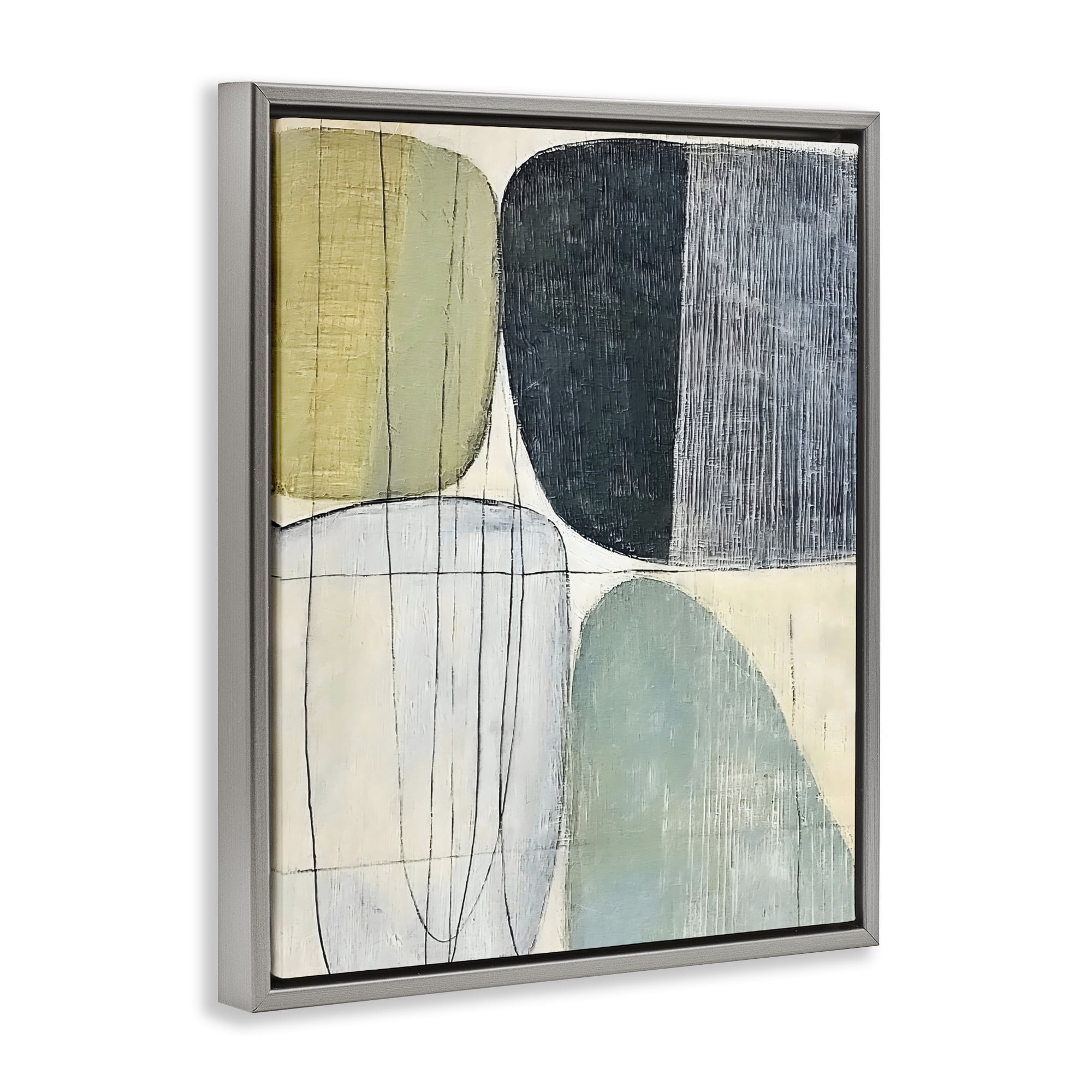 Stupell Industries Modern Organic Composition Gray Framed Floater Canvas Wall Art, design by Riley B