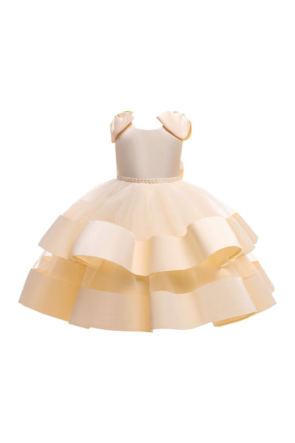Children's Dress Princess Dress Girls Beaded Bow Knot Puff Cake Dress Big Children's Festival rty Dress Kids Girl