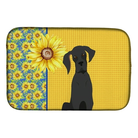 

Carolines Treasures 21 x 14 in. Summer Sunflowers Black Great Dane Dish Drying Mat