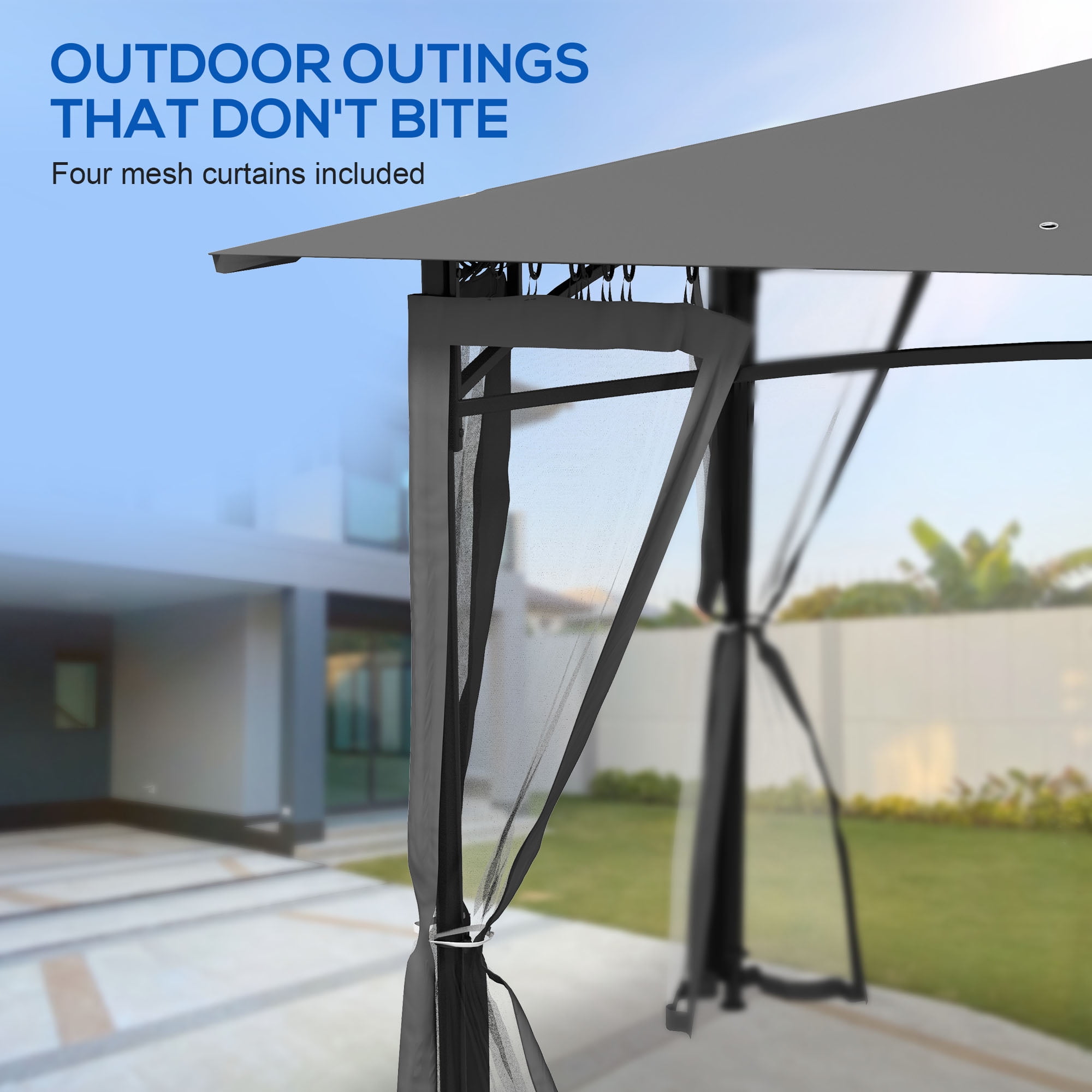 Outsunny 10' x 12' Screened Gazebo, Gray, with 2-Tier Roof & Netting