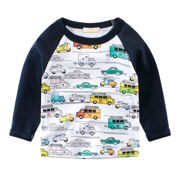 NOEGOEU Toddler Boys Long Sleeve T-Shirts with Prints Boys Crewneck Shirts Assorted Everyday Tops (Dark Blue,3-4 Years)