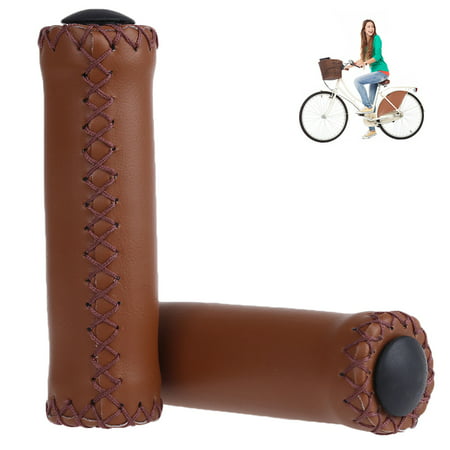 RUNACC 1 Pair PU Leather Bike Grips Lock-on Handlebar Grip Ergonomic Bicycle Handlebar End Grips, Suitable for Most Bikes, (Best Ergonomic Handlebar Grips)