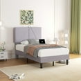 thumbnail image 3 of VECELO Twin Size Bed Frame with Charging Station, Upholstered Platform Bed Frame with Adjustable Headboard, Wooden Slats Support, No Box Spring Needed, Gray, 3 of 7