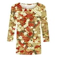 thumbnail image 4 of JTZGDY Womens Tops Cute Wildflower Printed Summer 3/4 Sleeve Crew Neck Basic Tunic T-Shirts Plus Size Dressy Casual Work Business Tees Blouse Multicolor#13 S, 4 of 5