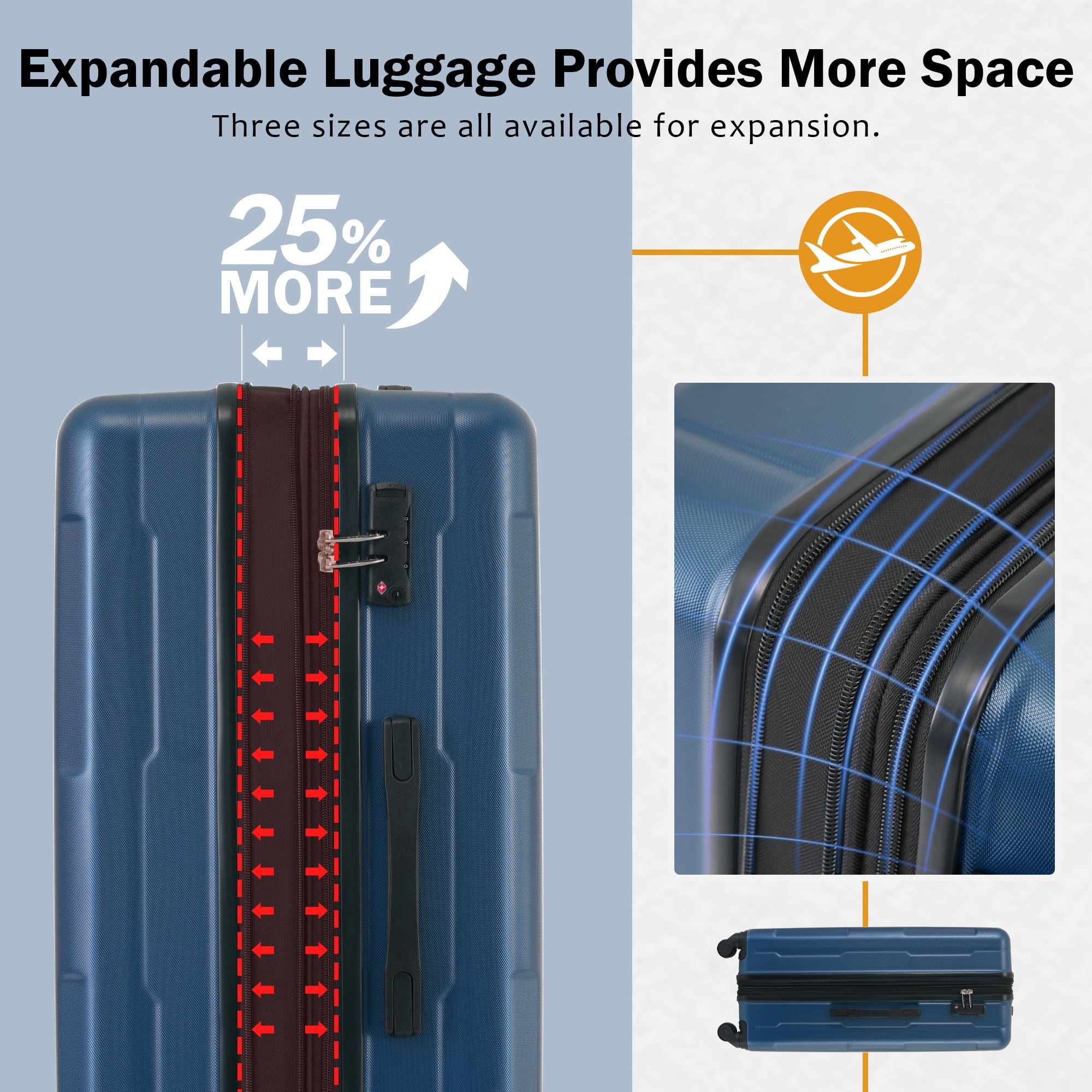 Euroco 4 Piece Hardside Luggage Sets,Expanable Lightweight Carry-on and Large Checked Suitcase Set with TSA Lock,Spinner Wheels and 2 Travel Duffle Bags,20/28 inch,Blue