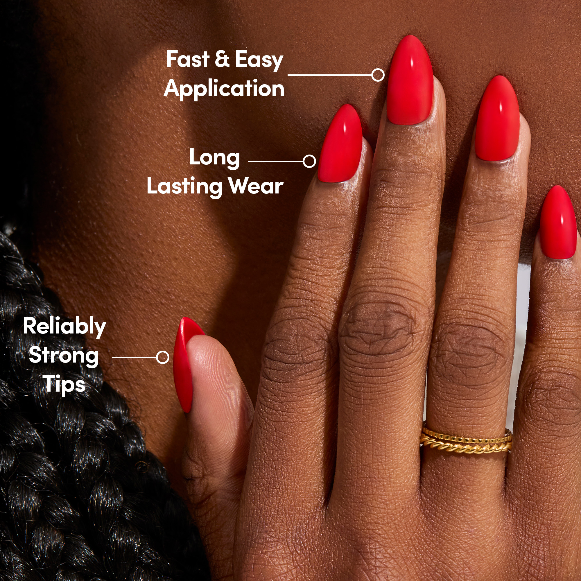 DIGI by Glamnetic Short Almond Artificial Press-on Nails, Le Rouge, 24 Pieces