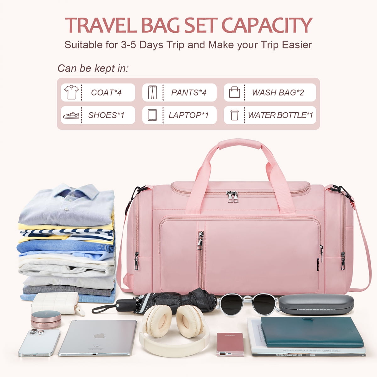 XUEYU Gym Duffle Bag Backpack Waterproof Sports Duffel Bags Travel Weekender Bag for Men Women Overnight Bag with Shoes Compartment Pink