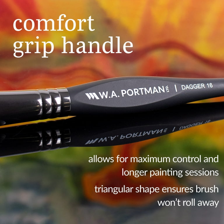 W.A. Portman Dagger Paint Brushes Set, 4 Synthetic Artist Paint Brushes
