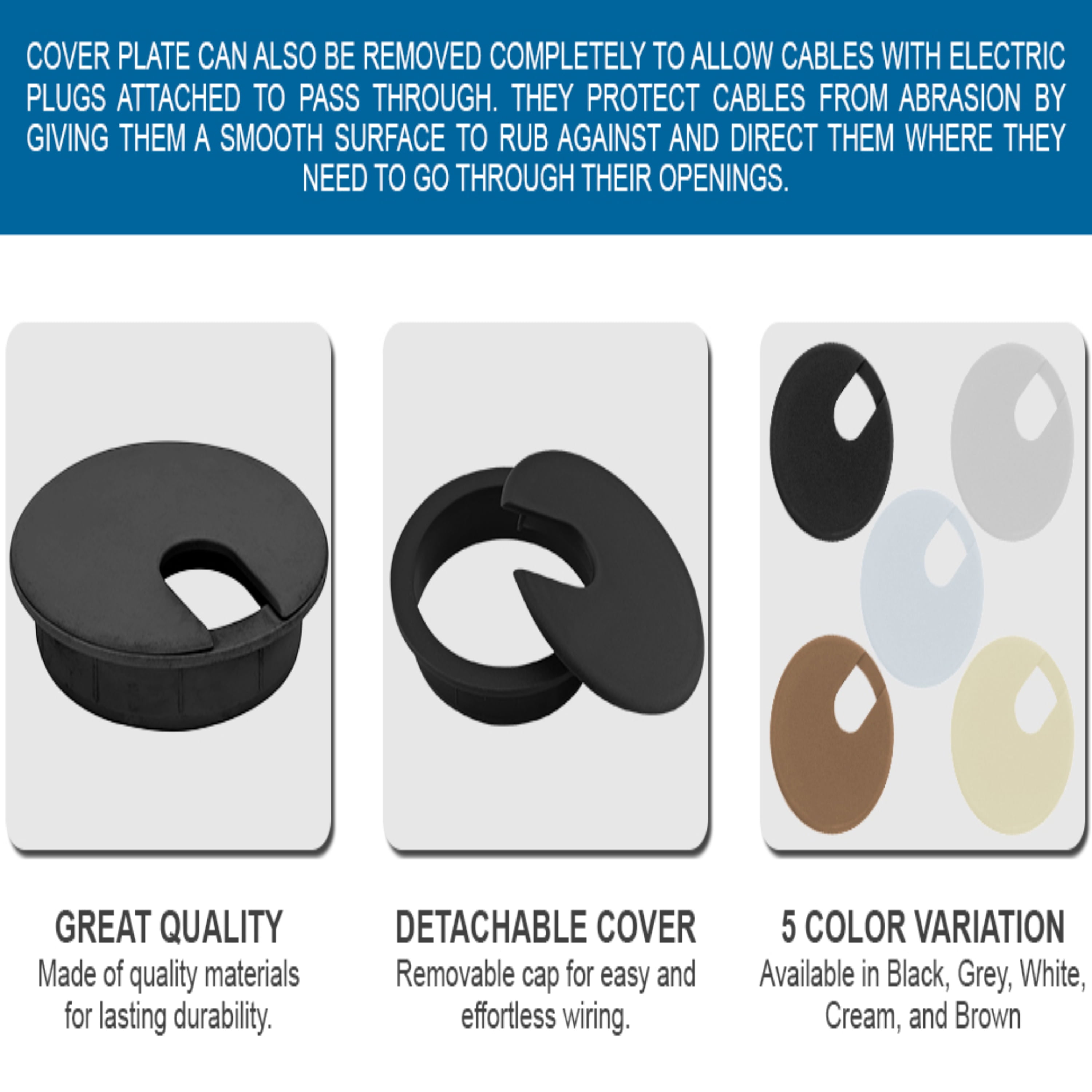 Rok Hardware 25 Pack Round Grommet, 3" (76mm) Diameter, Made of ABS, Black