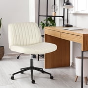 MCQ Armless Office Chair, Adjustable Height and Ergonomic Design, PU+PVC - Beige - With Wheels