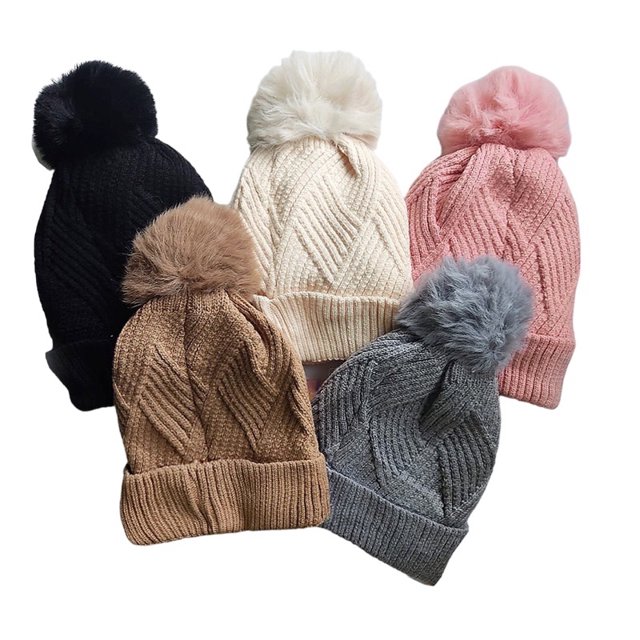 Gorro de Mujer Gorro Antialérgico de Lana Perla y Pirámide Forrado con Pompón Deng Xun unisex